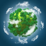 Grüner Planet mit Waldflächen als Symbol für Umweltschutz