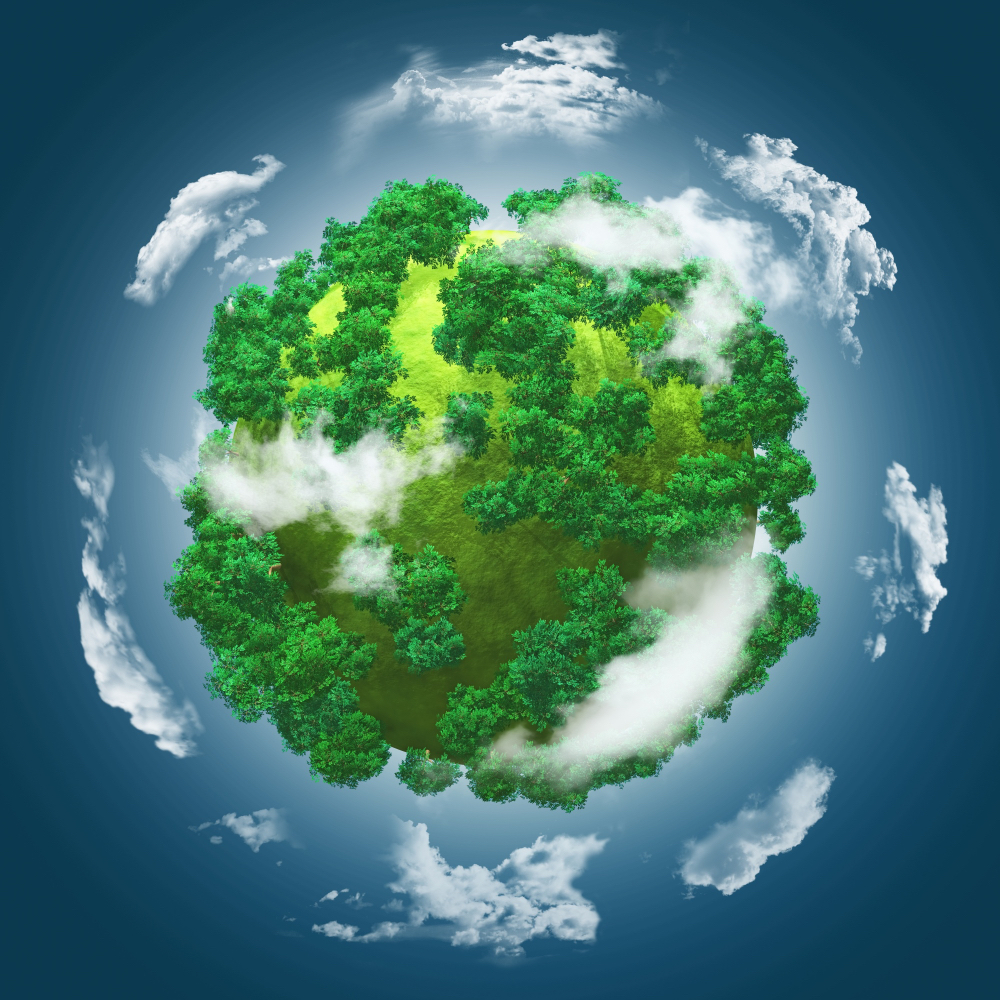 Grüner Planet mit Waldflächen als Symbol für Umweltschutz