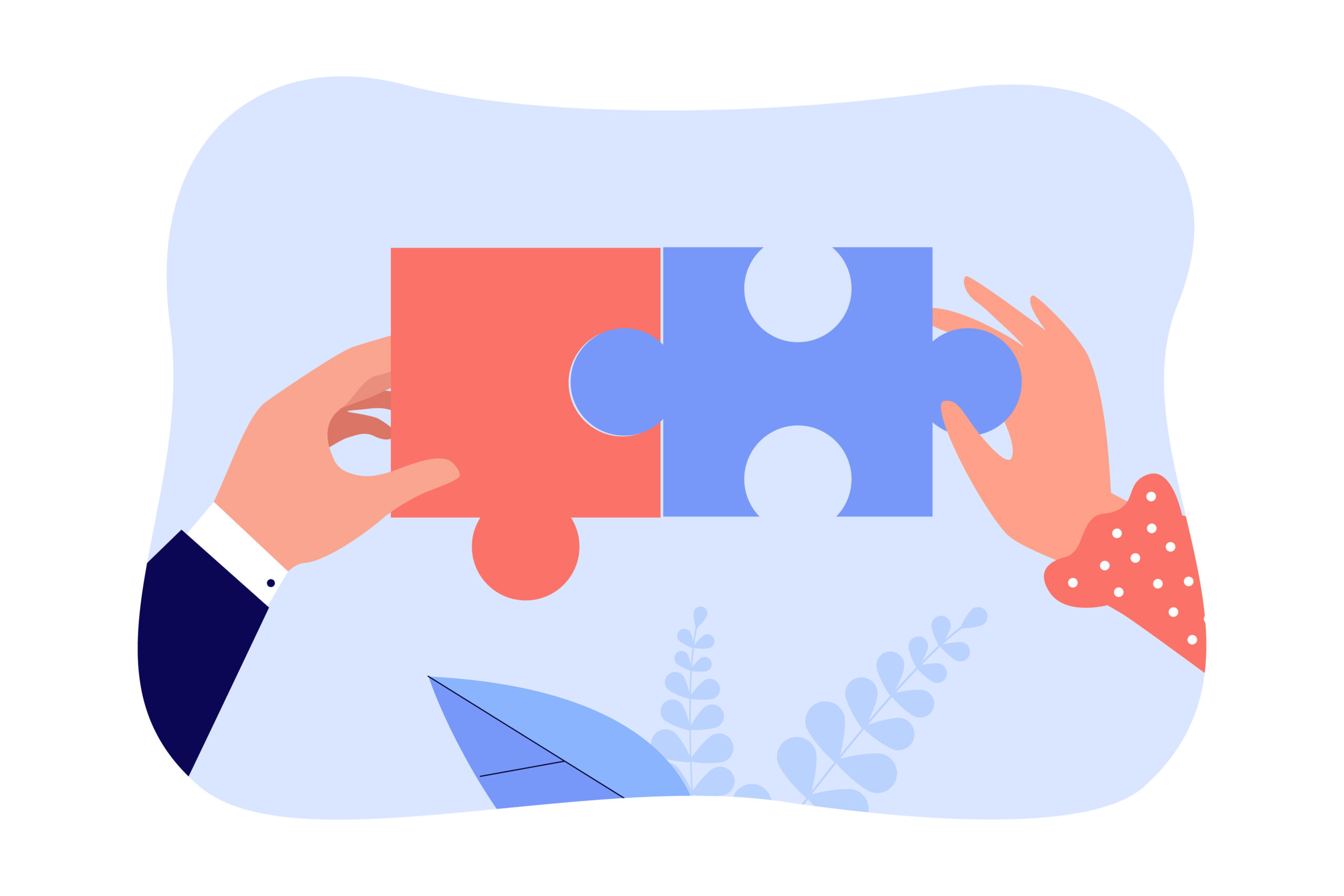 Zwei Hände verbinden Puzzle‑Teile als Symbol für Zusammenarbeit